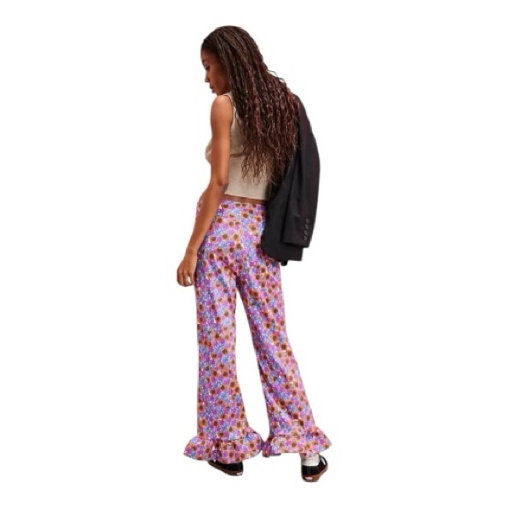 NWOT CeliaB Trilha Floral Purple Orange Flare Pants with Ruffle Hem Size XS - Picture 8 of 12